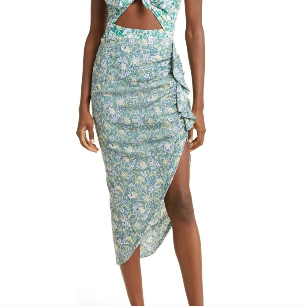 Veronica Beard Dark Seafoam Multi Hazel Ruffle Asymmetrical Skirt M